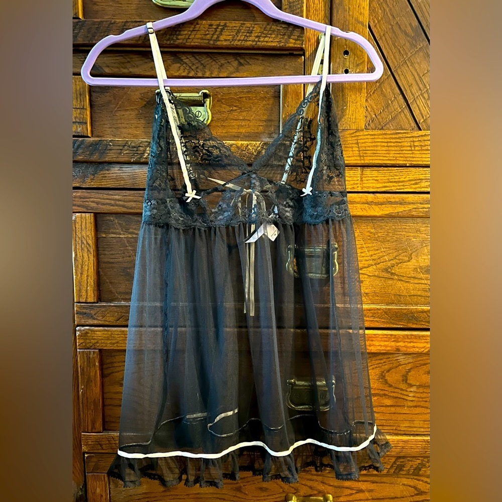 Victoria's Secret Black & Pink Lace Sheer Nightie Size M Lingerie Romantic